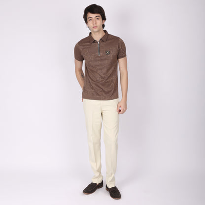Premium Brown Zip Polo T-Shirt for Men