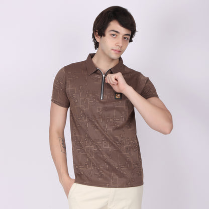 Premium Brown Zip Polo T-Shirt for Men
