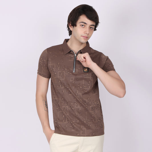 Premium Brown Zip Polo T-Shirt for Men