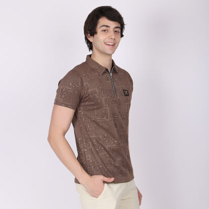 Premium Brown Zip Polo T-Shirt for Men