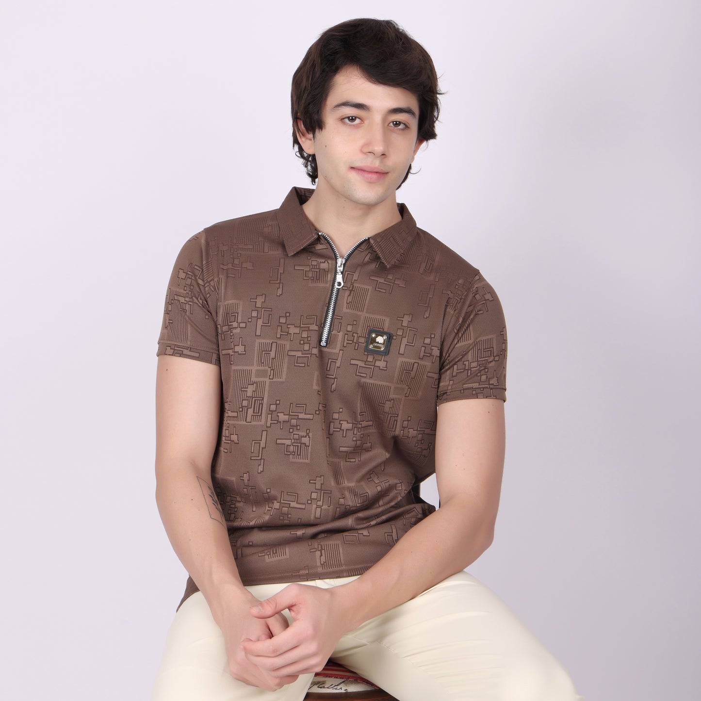 Premium Brown Zip Polo T-Shirt for Men