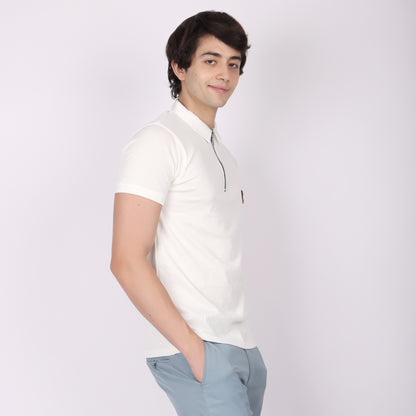 Premium White Zip Polo T-Shirt for Men