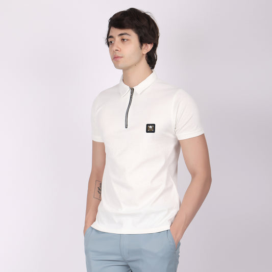 Premium White Zip Polo T-Shirt for Men