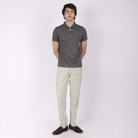 Premium Grey Zip Polo T-Shirt for Men