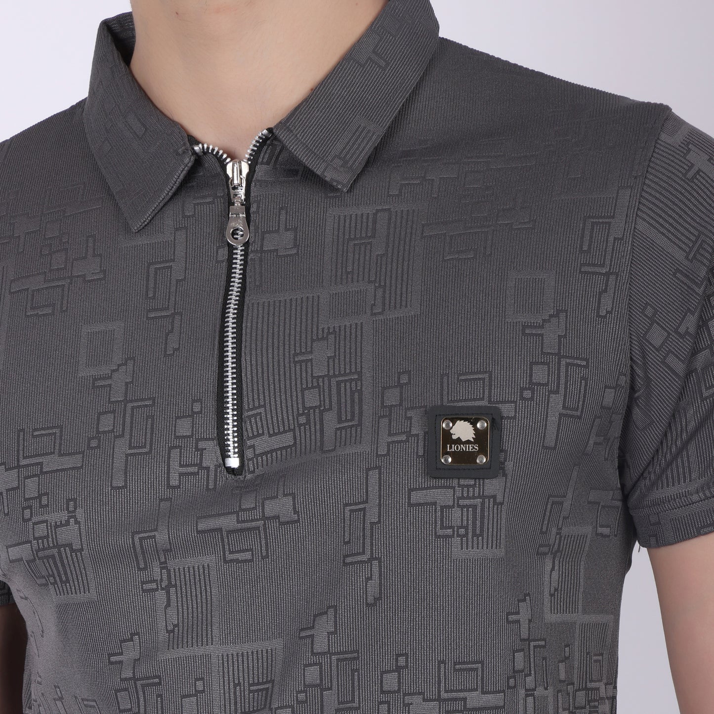 Premium Grey Zip Polo T-Shirt for Men