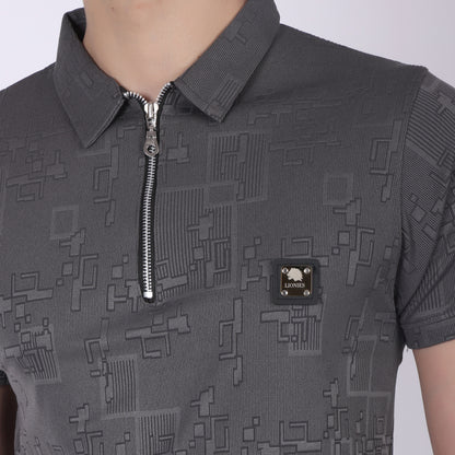Premium Grey Zip Polo T-Shirt for Men