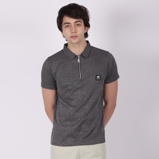 Premium Grey Zip Polo T-Shirt for Men