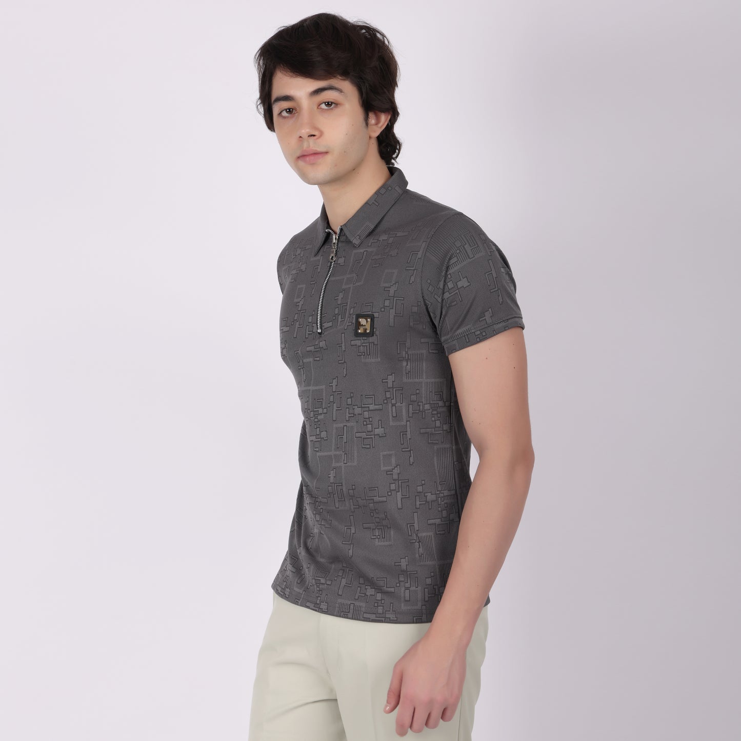 Premium Grey Zip Polo T-Shirt for Men