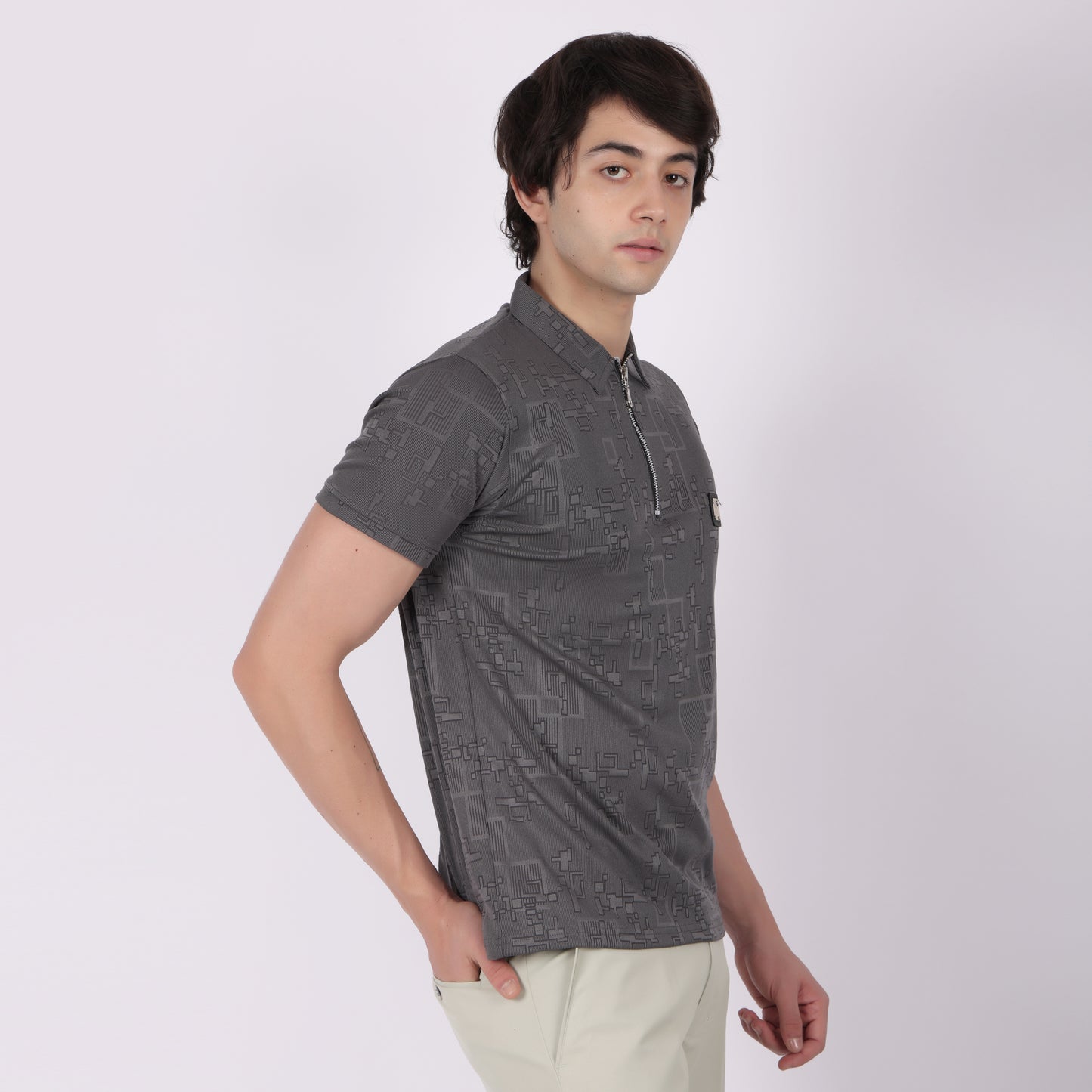 Premium Grey Zip Polo T-Shirt for Men
