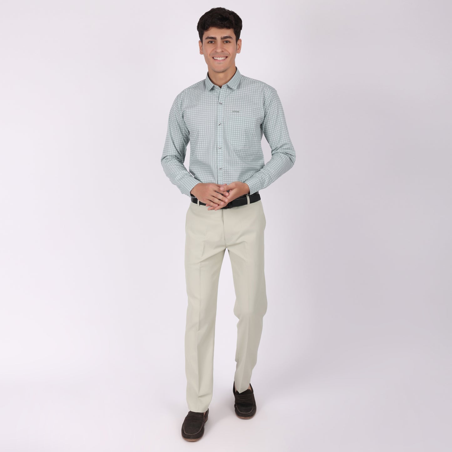 Men’s Slim Fit  Mint Green Checked Formal Shirt