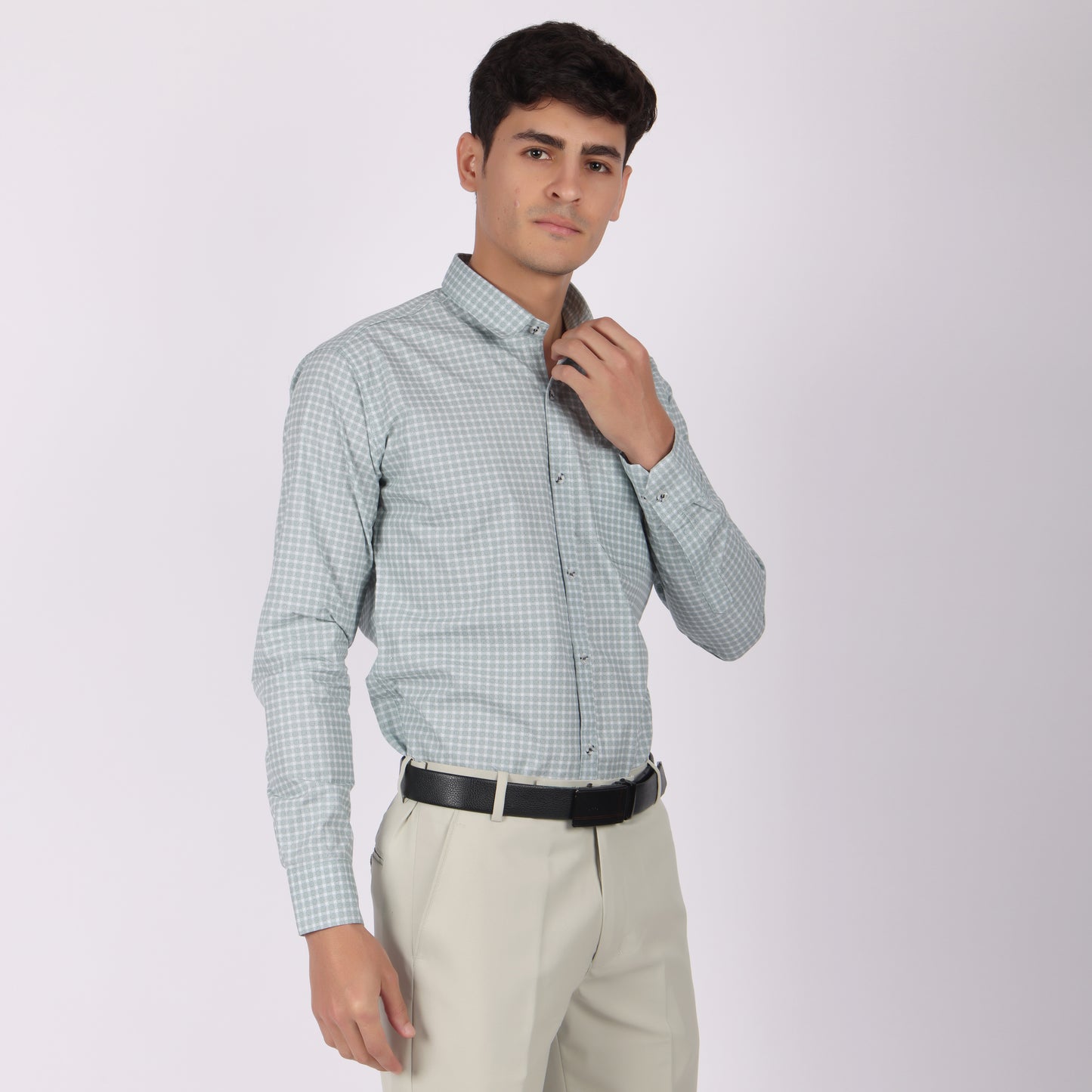 Men’s Slim Fit  Mint Green Checked Formal Shirt
