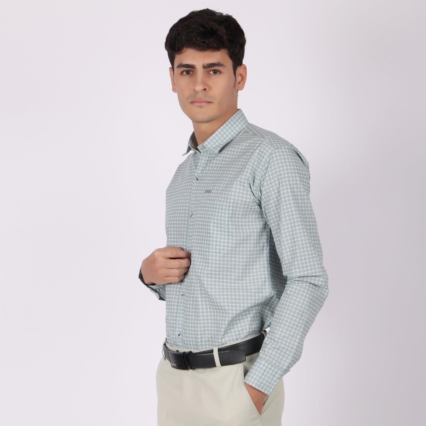 Men’s Slim Fit  Mint Green Checked Formal Shirt