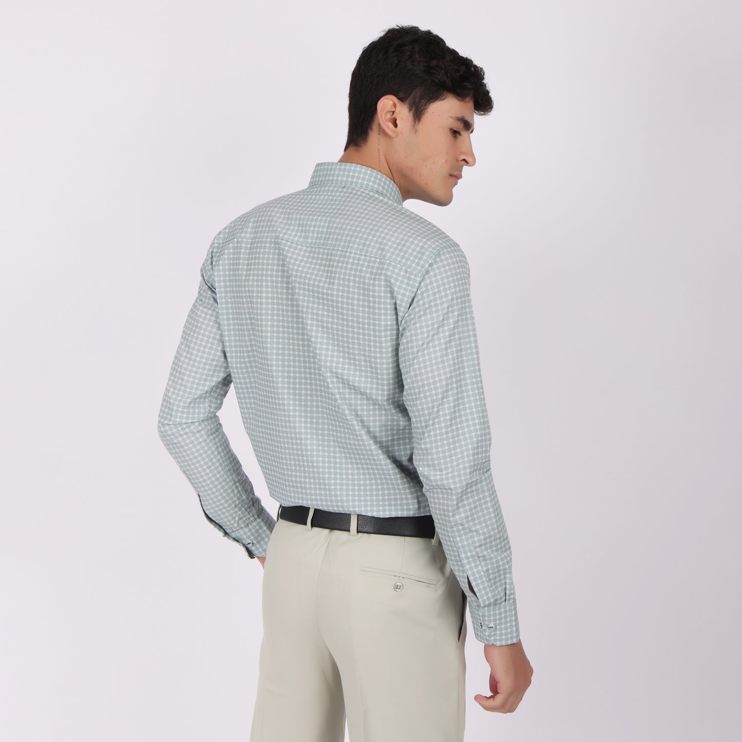 Men’s Slim Fit  Mint Green Checked Formal Shirt
