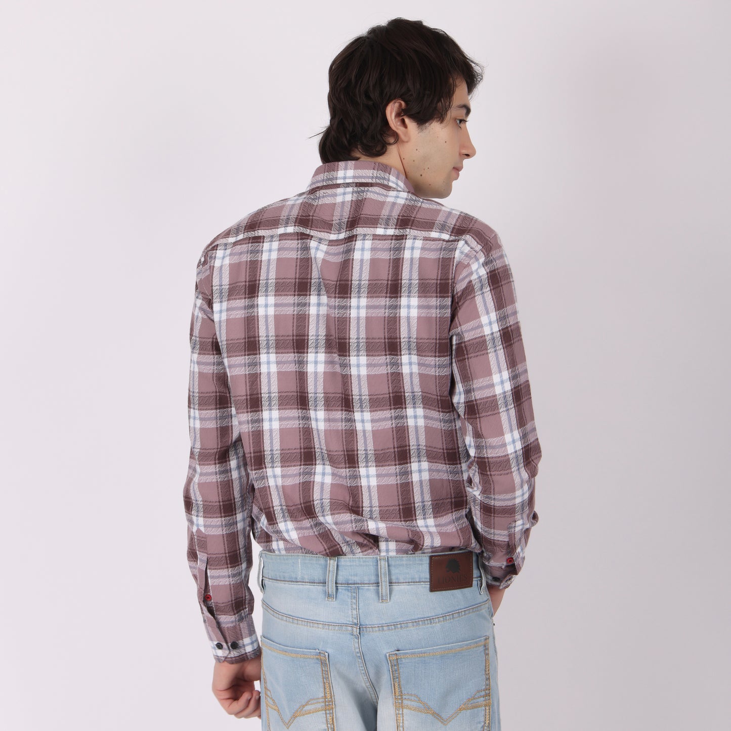 Men’s Checked Casual Shirt with Contrast Black Pocket
