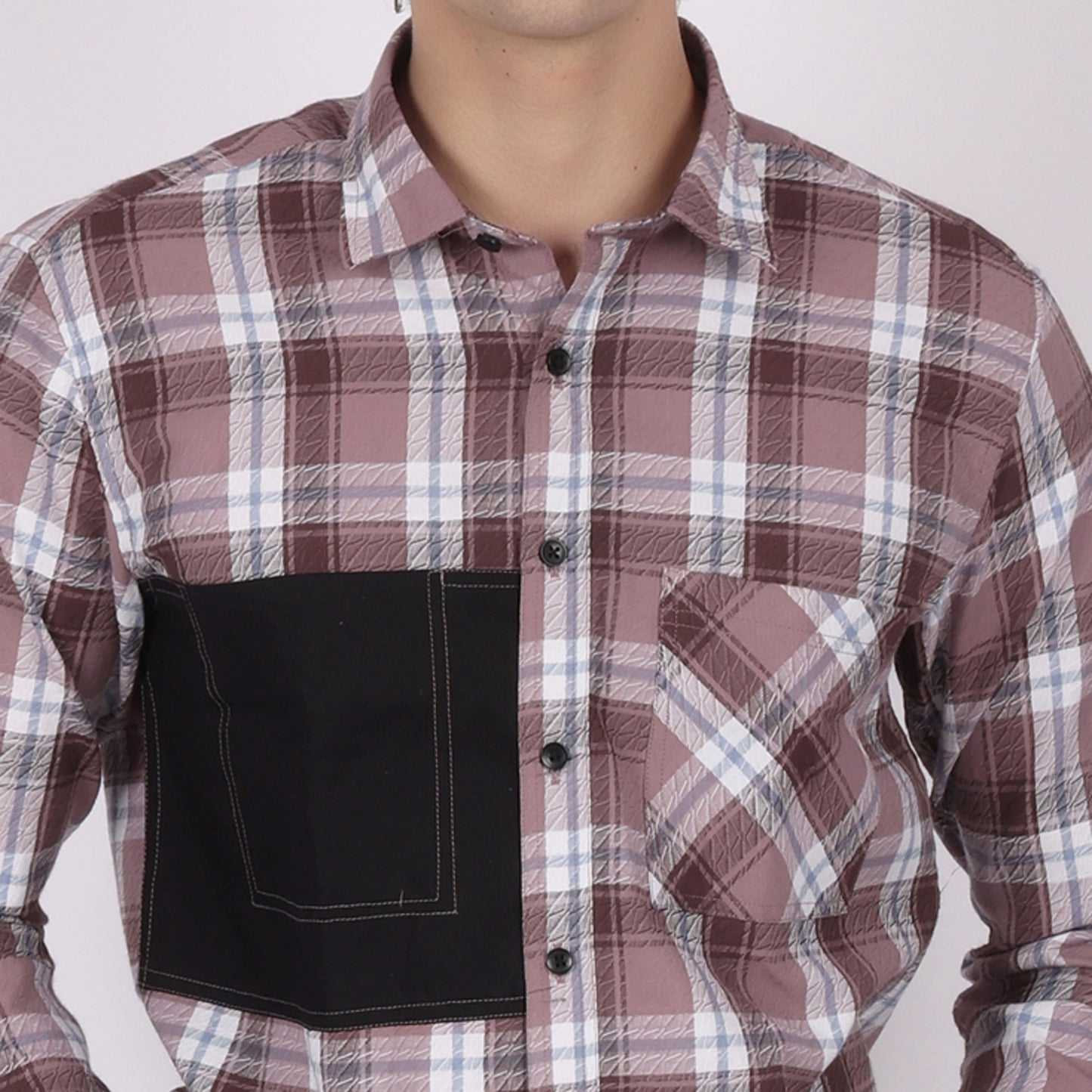 Men’s Checked Casual Shirt with Contrast Black Pocket