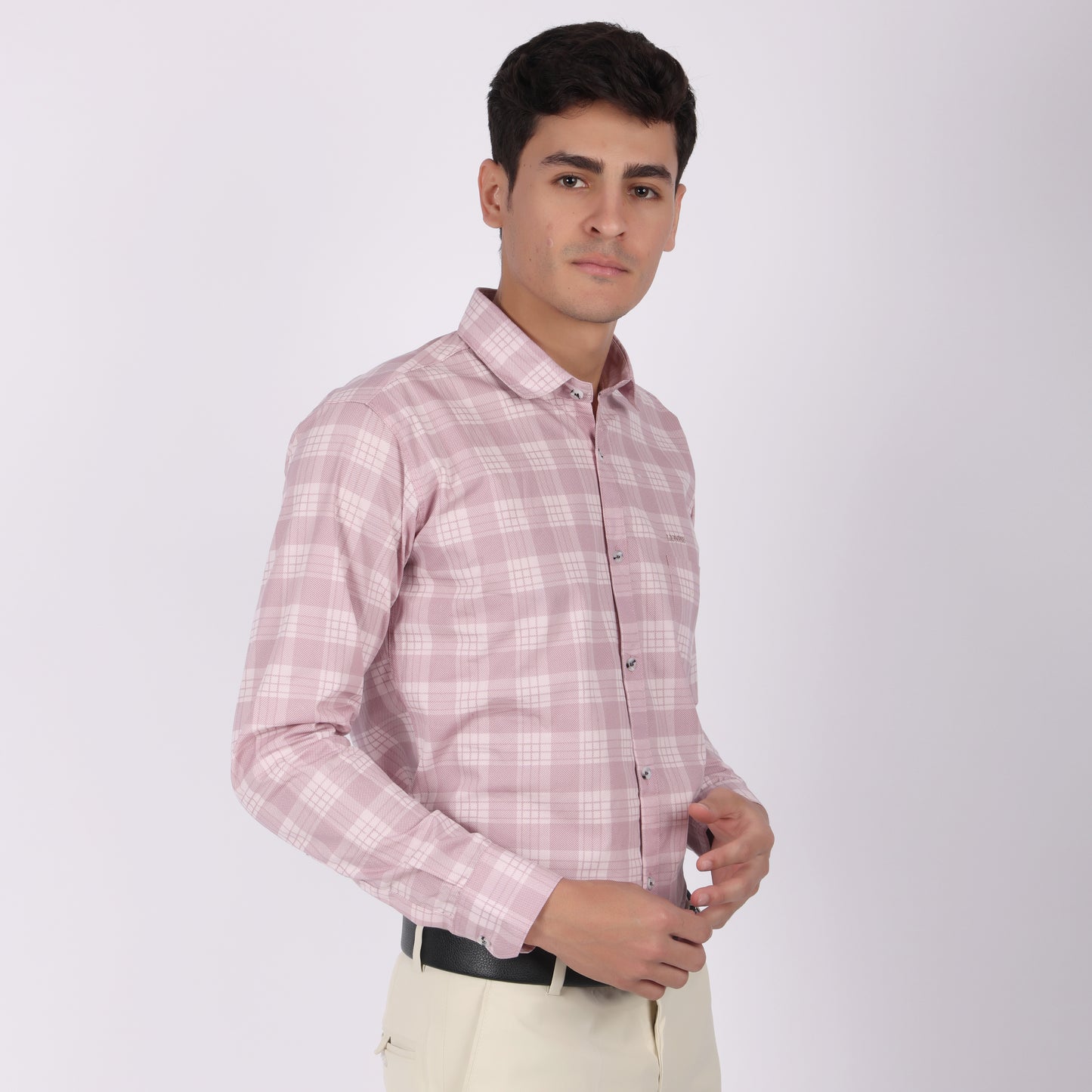 Men’s Baby Pink Checked Formal Shirt