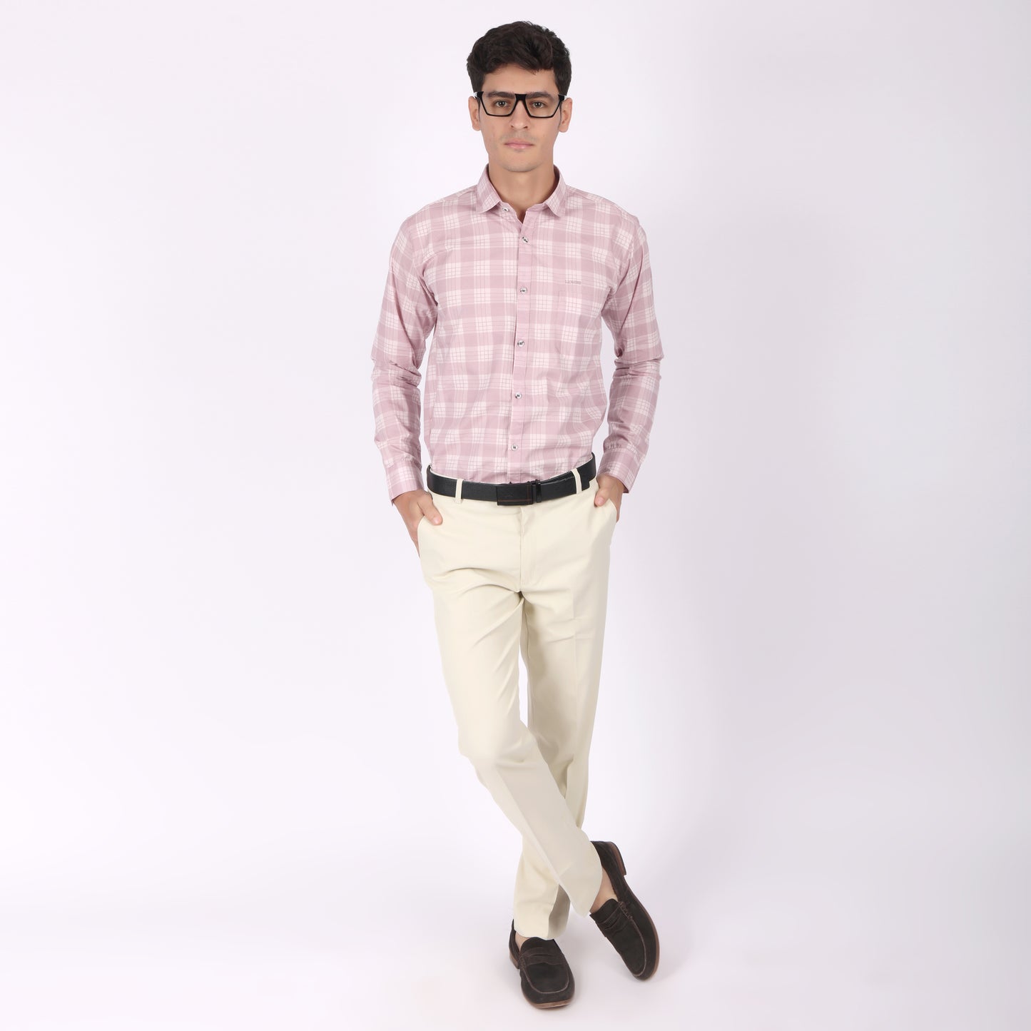 Men’s Baby Pink Checked Formal Shirt