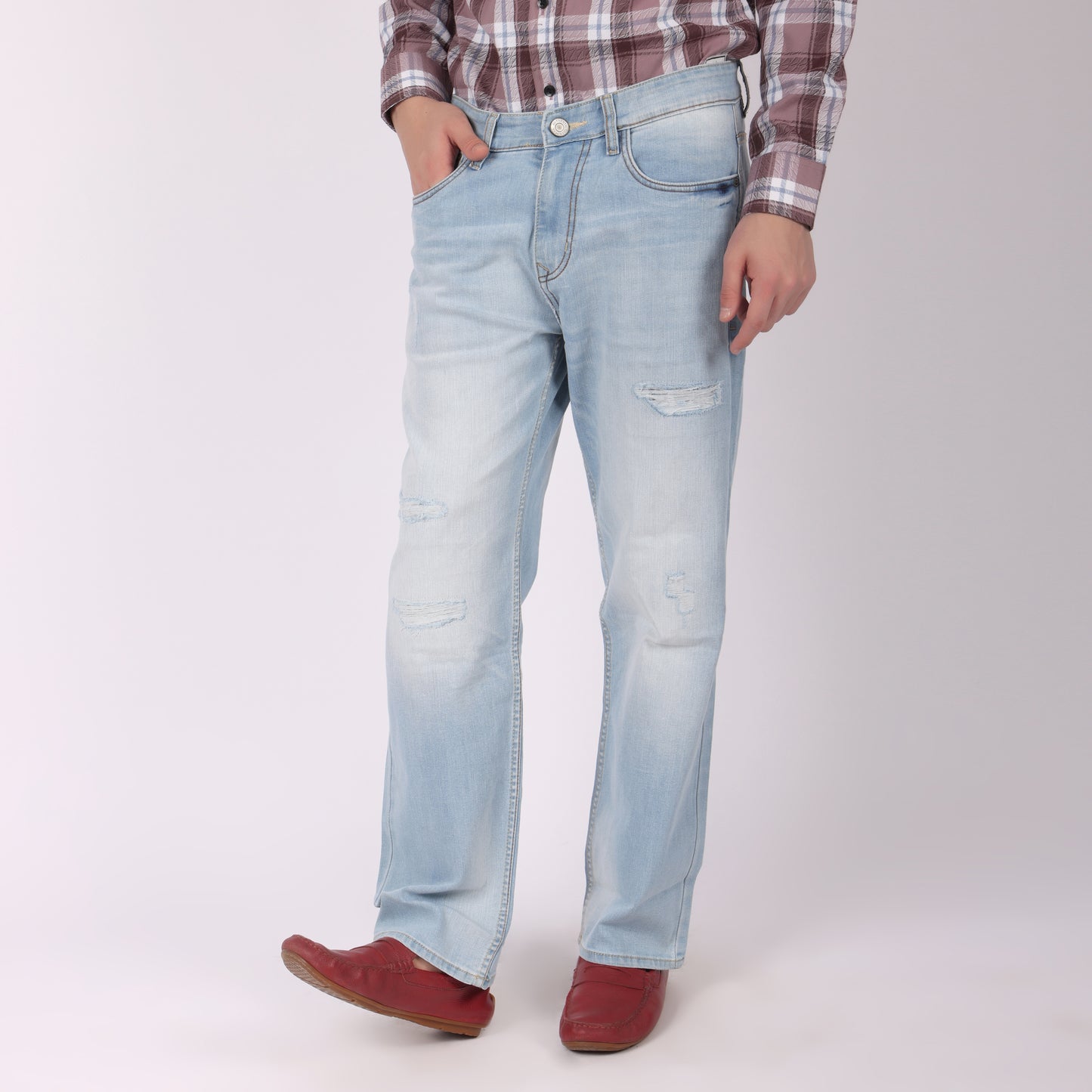 Men’s Light Blue Distressed Straight Fit Jeans