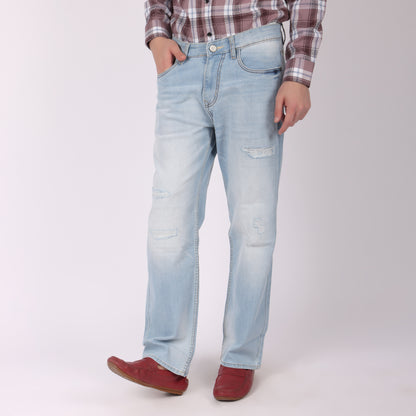 Men’s Light Blue Distressed Straight Fit Jeans