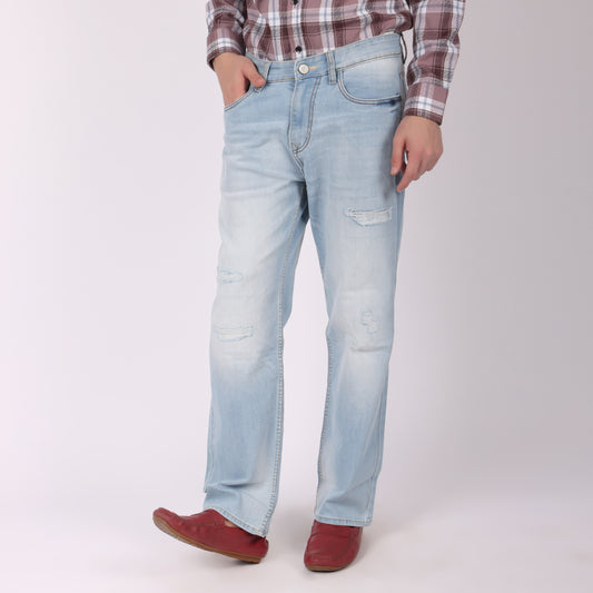 Men’s Light Blue Distressed Straight Fit Jeans