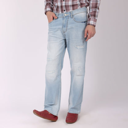 🎁 Men’s Light Blue Distressed Straight Fit Jeans (100% off)
