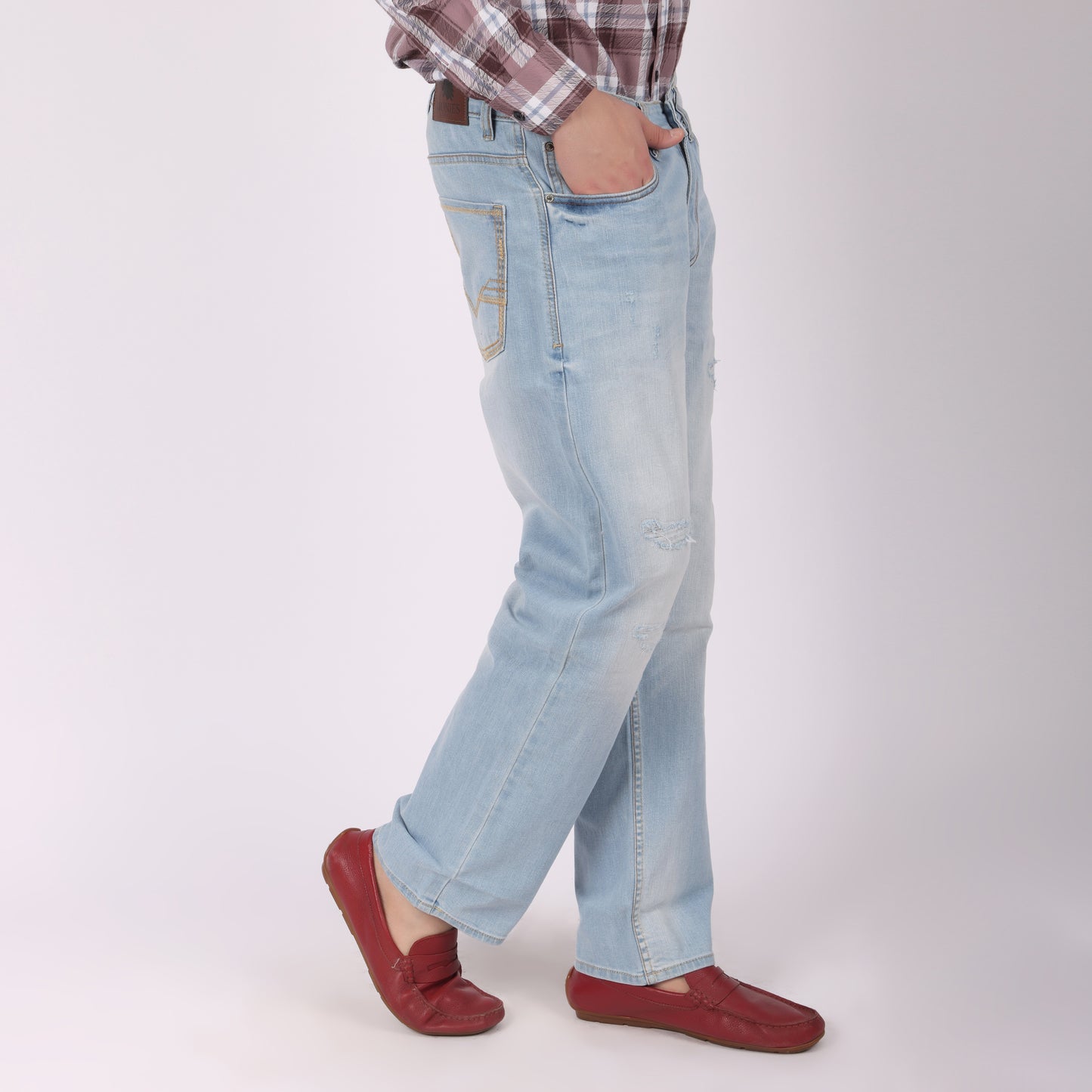 Men’s Light Blue Distressed Straight Fit Jeans