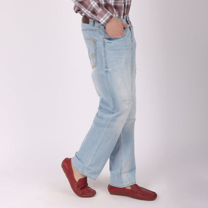 Men’s Light Blue Distressed Straight Fit Jeans