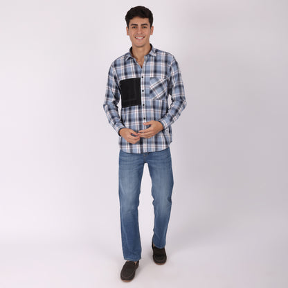 Men’s Checked Casual Shirt with Contrast Black Pocket