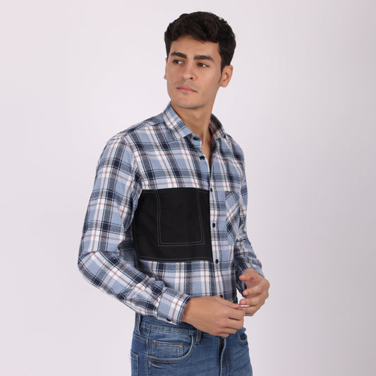 🎁 Men’s Checked Casual Shirt with Contrast Black Pocket (100% off)