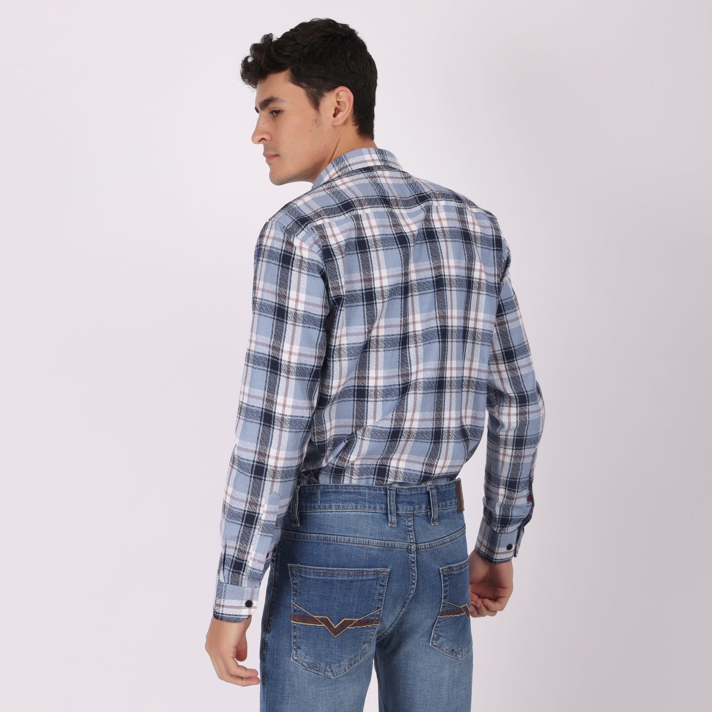 Men’s Checked Casual Shirt with Contrast Black Pocket