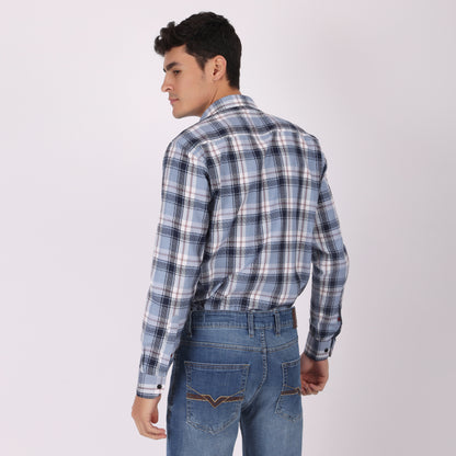 Men’s Checked Casual Shirt with Contrast Black Pocket