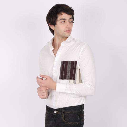 Men’s White Designer Shirt with Contrast Pocket