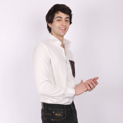 Men’s White Designer Shirt with Contrast Pocket