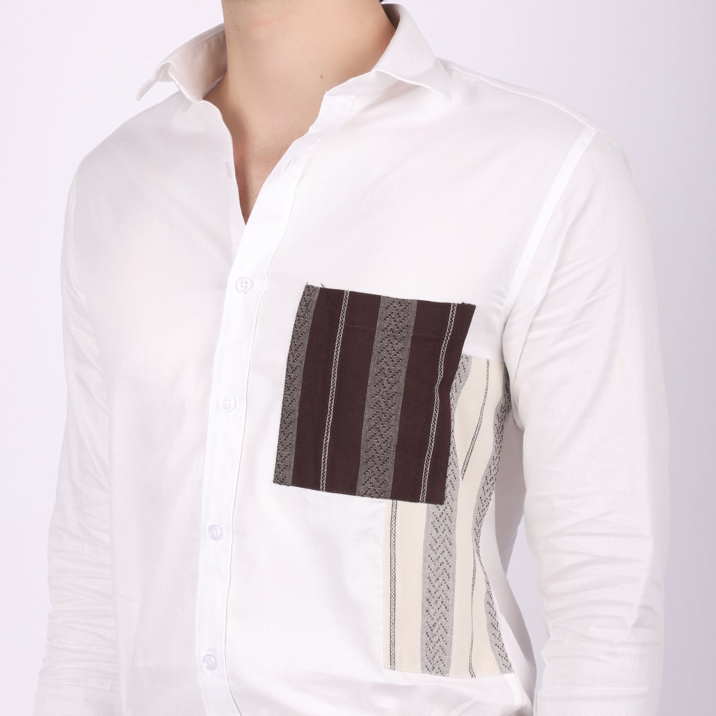 Men’s White Designer Shirt with Contrast Pocket