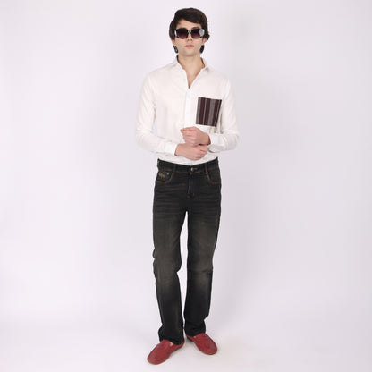 Men’s White Designer Shirt with Contrast Pocket