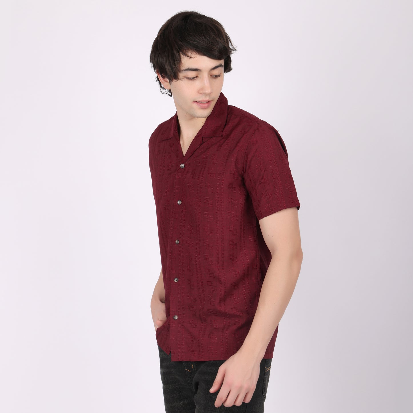 Men’s Maroon Casual Short Sleeve Shirt