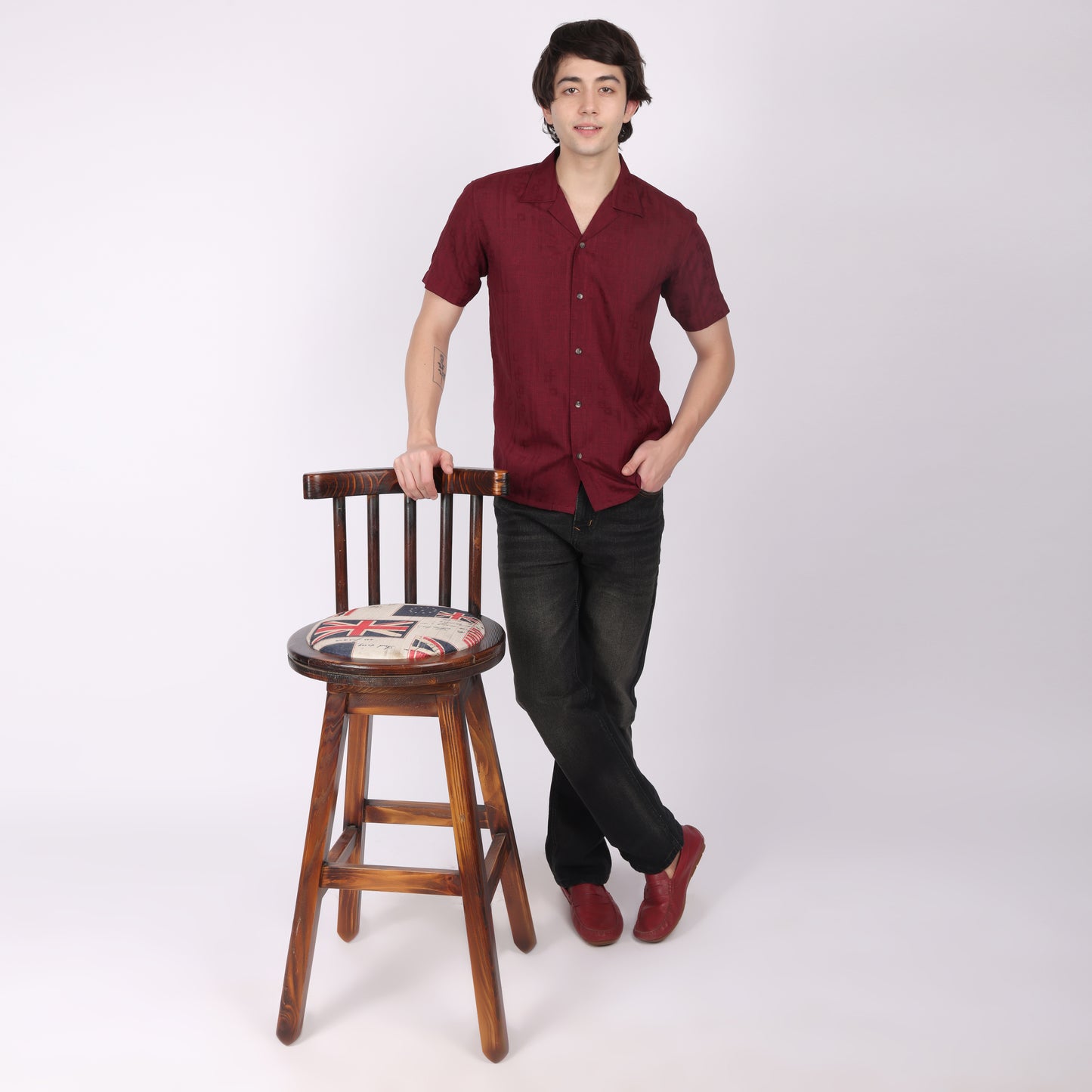 Men’s Maroon Casual Short Sleeve Shirt