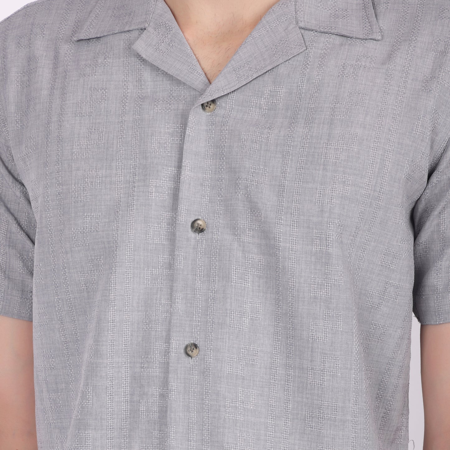 Men's Grey Textured Short Sleeve Shirt
