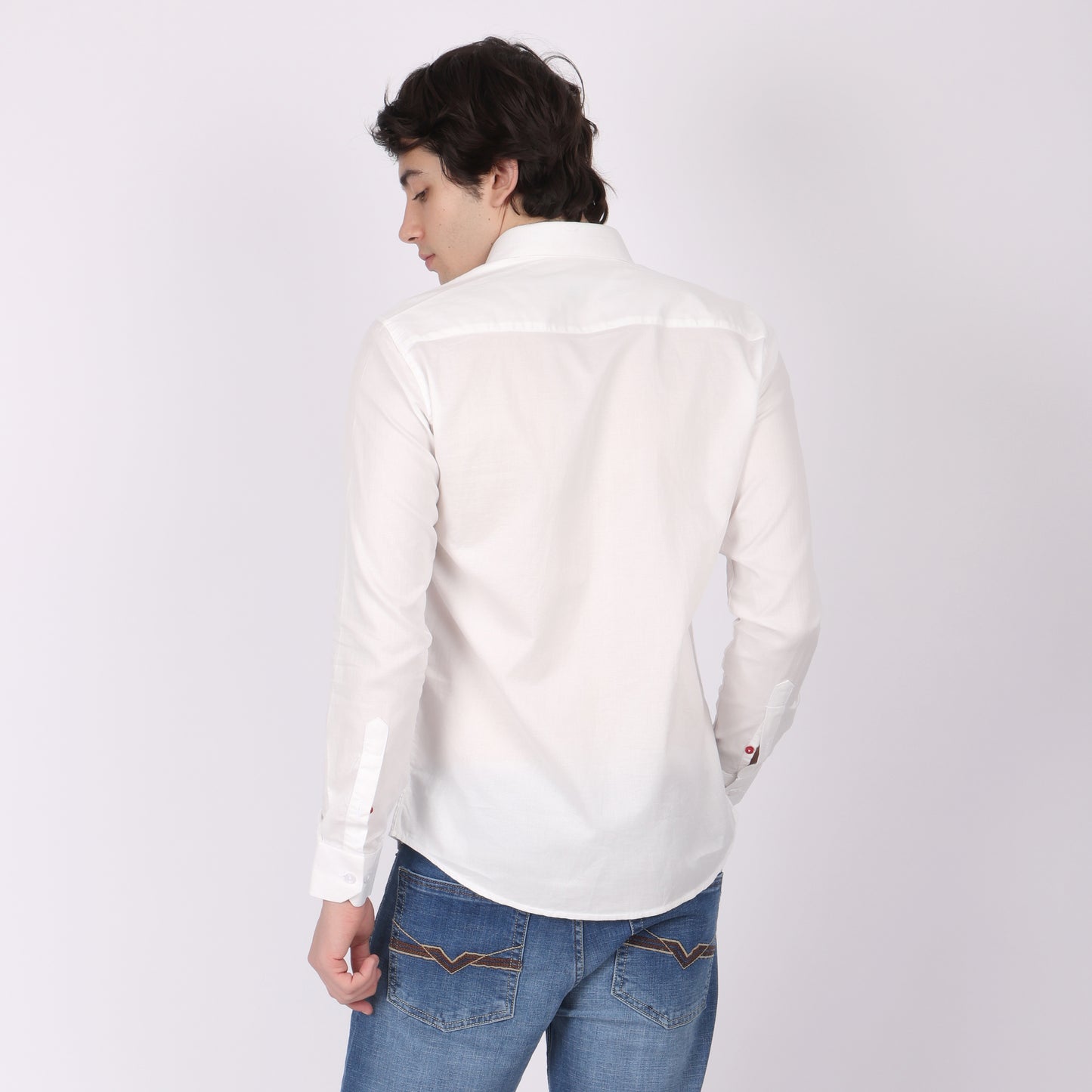 Men's White Designer Shirt with Checks Pocket Detail