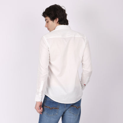 Men's White Designer Shirt with Checks Pocket Detail