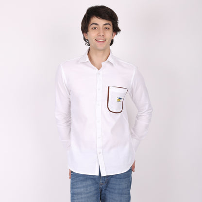 Men's White Designer Shirt with Contrast Pocket Detail