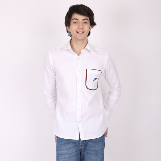 Men's White Designer Shirt with Contrast Pocket Detail