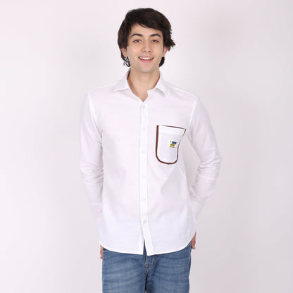 Men's White Designer Shirt with Contrast Pocket Detail for men