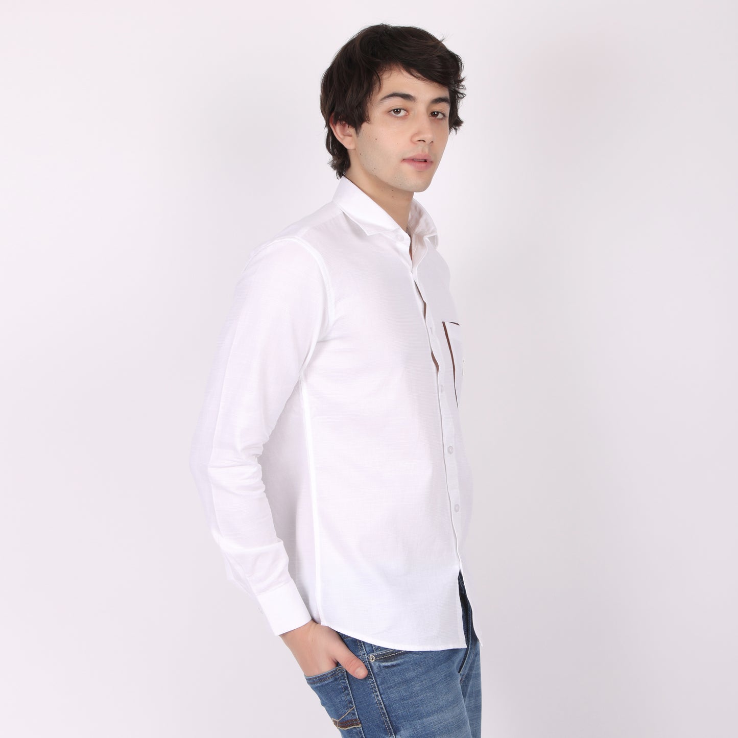 Men's White Designer Shirt with Contrast Pocket Detail