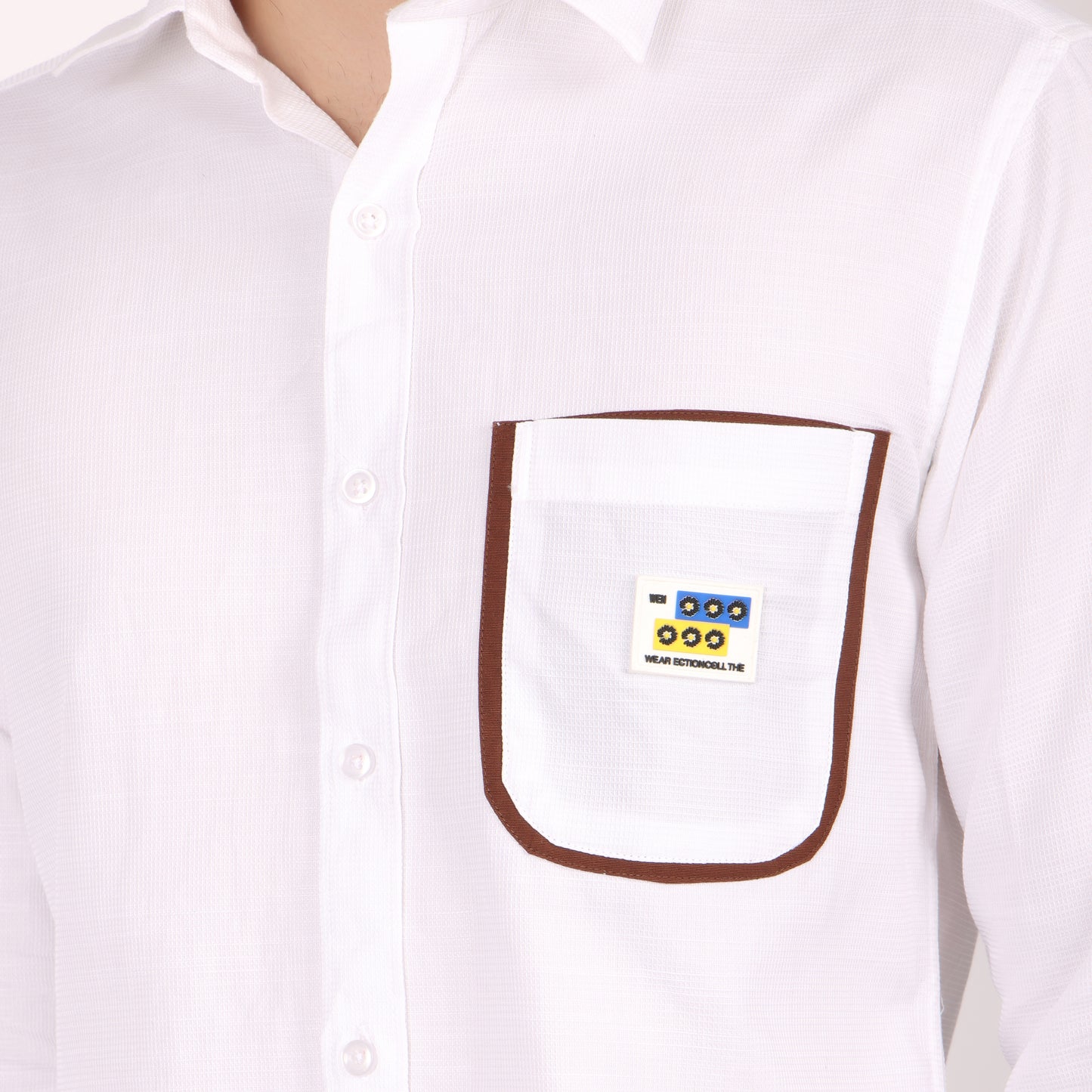 Men's White Designer Shirt with Contrast Pocket Detail