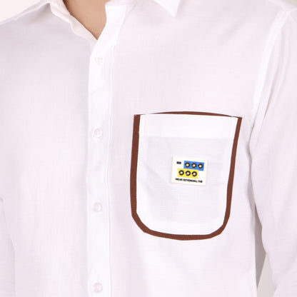Men's White Designer Shirt with Contrast Pocket Detail