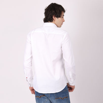 Men's White Designer Shirt with Contrast Pocket Detail