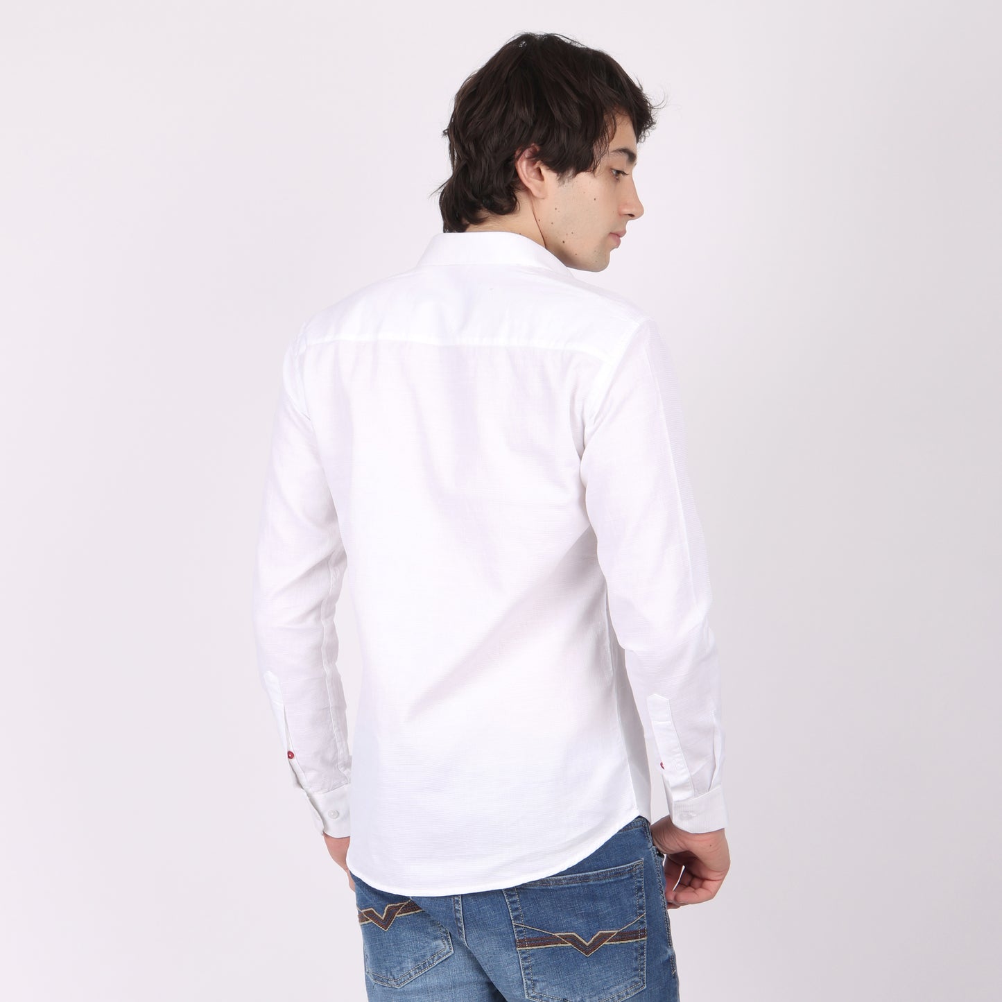 Men's White Designer Cotton Shirt with Printed Patchwork