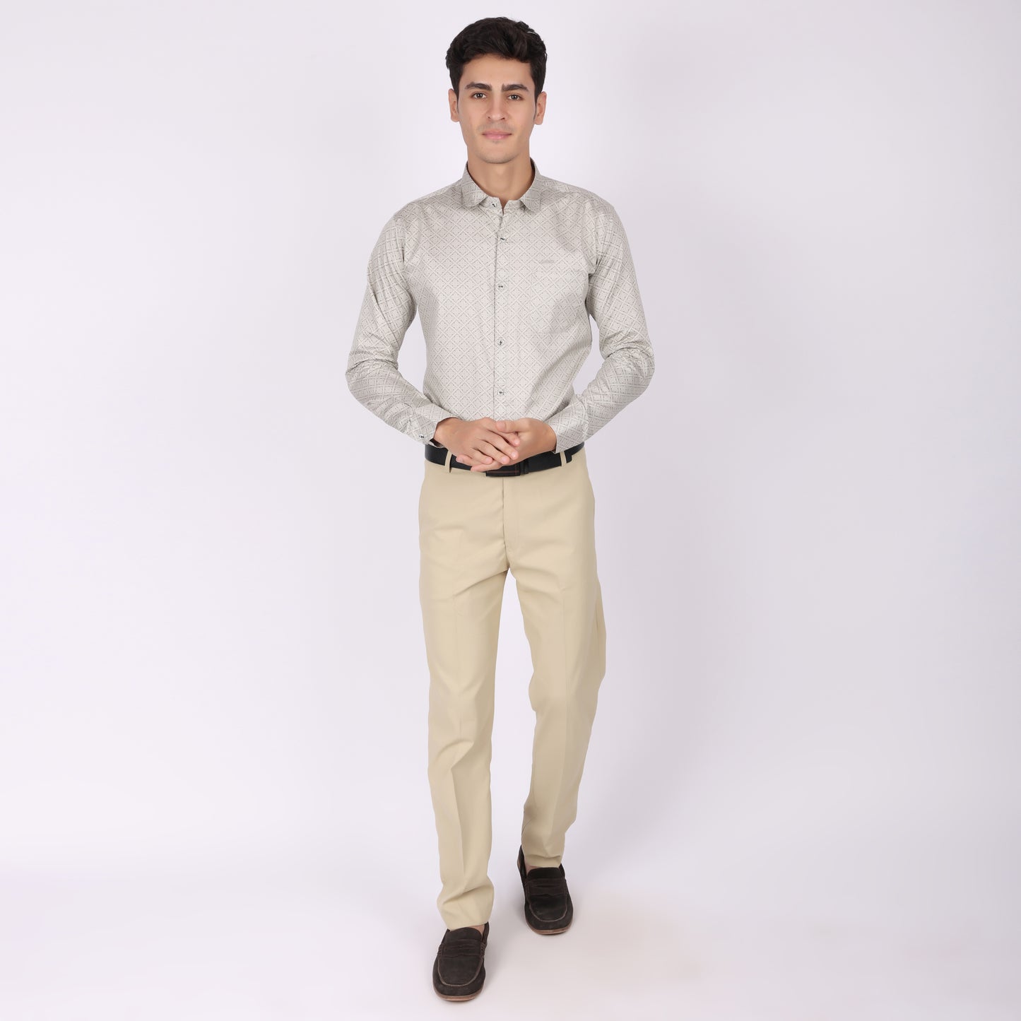 Men's Beige Geometric Printed Cotton Shirt
