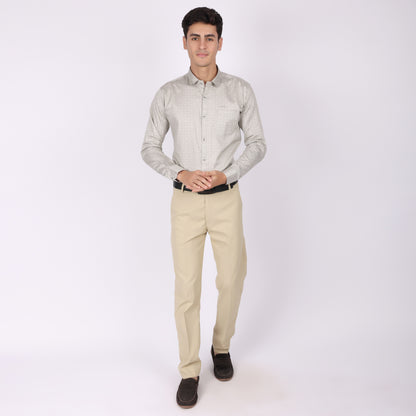 Men's Beige Geometric Printed Cotton Shirt